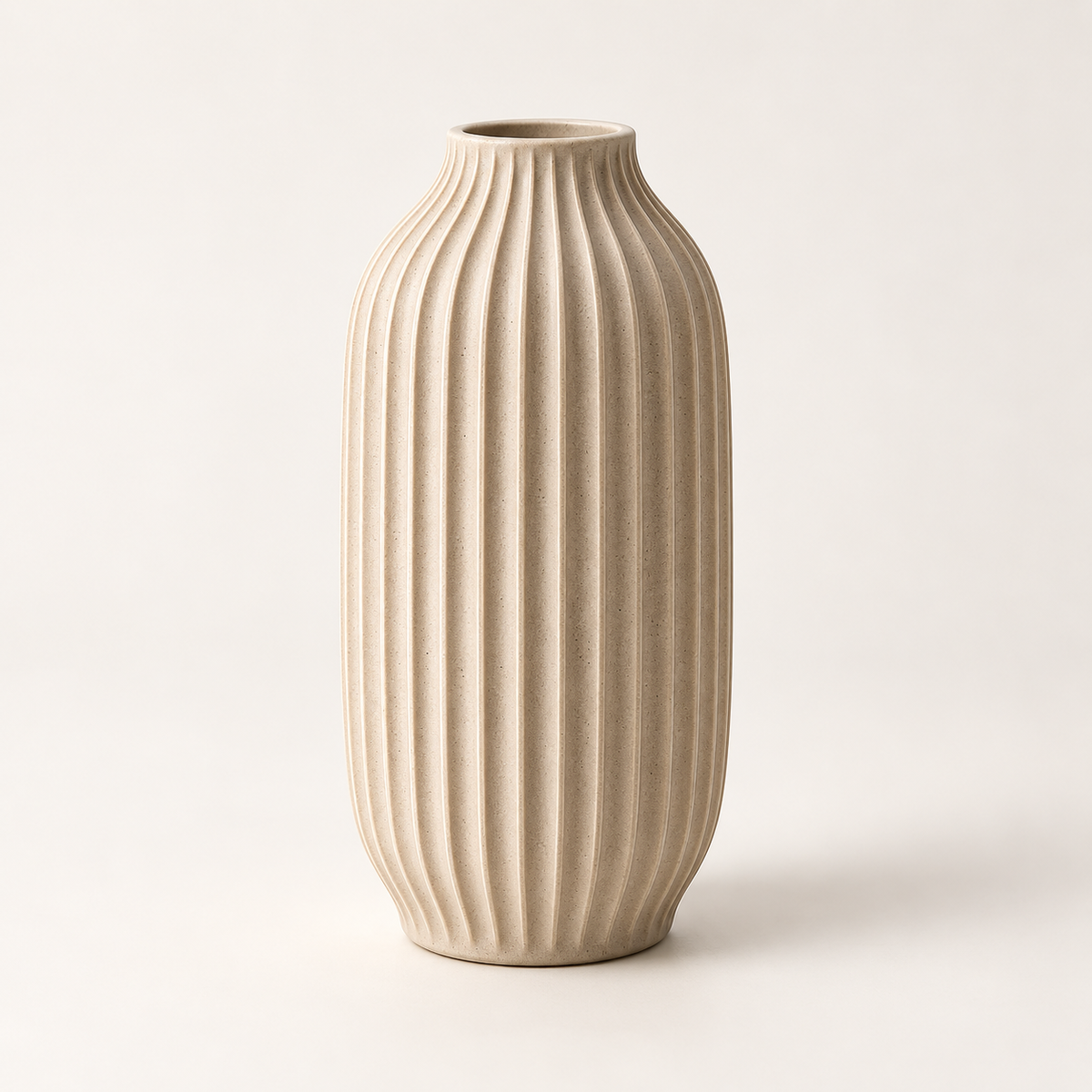 Brighthlier Ribbed Textured Decorative Vase – Minimal Cream Home Accent