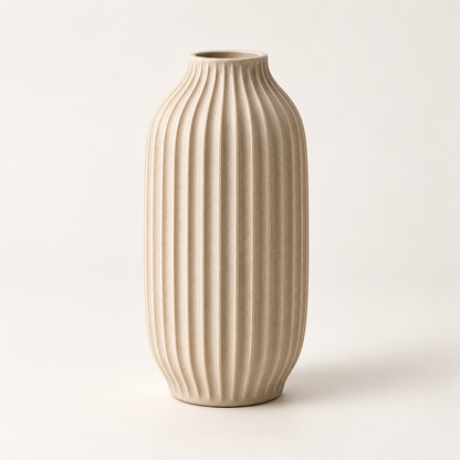 Brighthlier Ribbed Textured Decorative Vase – Minimal Cream Home Accent