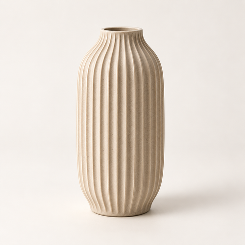 Brighthlier Ribbed Textured Decorative Vase – Minimal Cream Home Accent