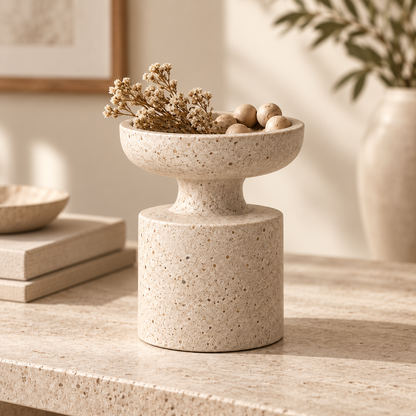 Brighthlier Textured Pedestal Decorative Bowl – Minimal Sculptural Home Accent