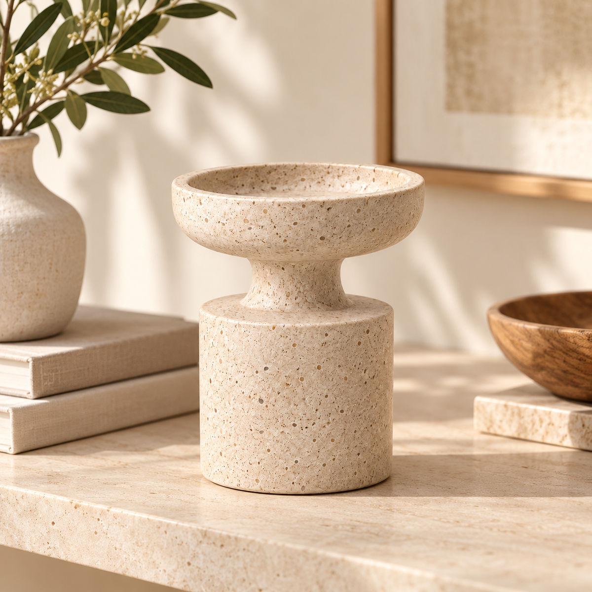 Brighthlier Textured Pedestal Decorative Bowl – Minimal Sculptural Home Accent