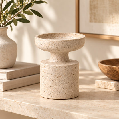 Brighthlier Textured Pedestal Decorative Bowl – Minimal Sculptural Home Accent