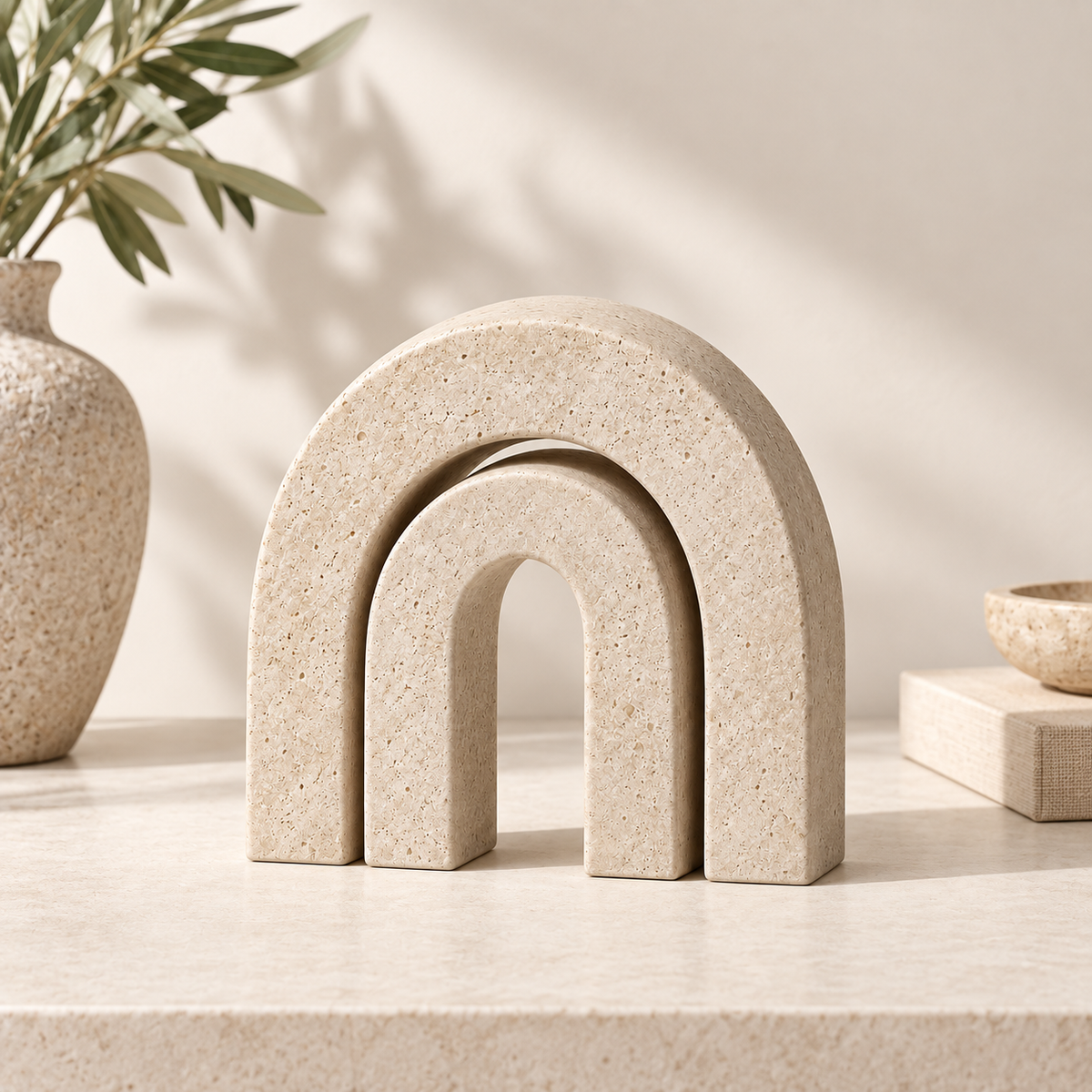 Brighthlier Layered Arch Decorative Sculpture – Minimal Textured Home Accent