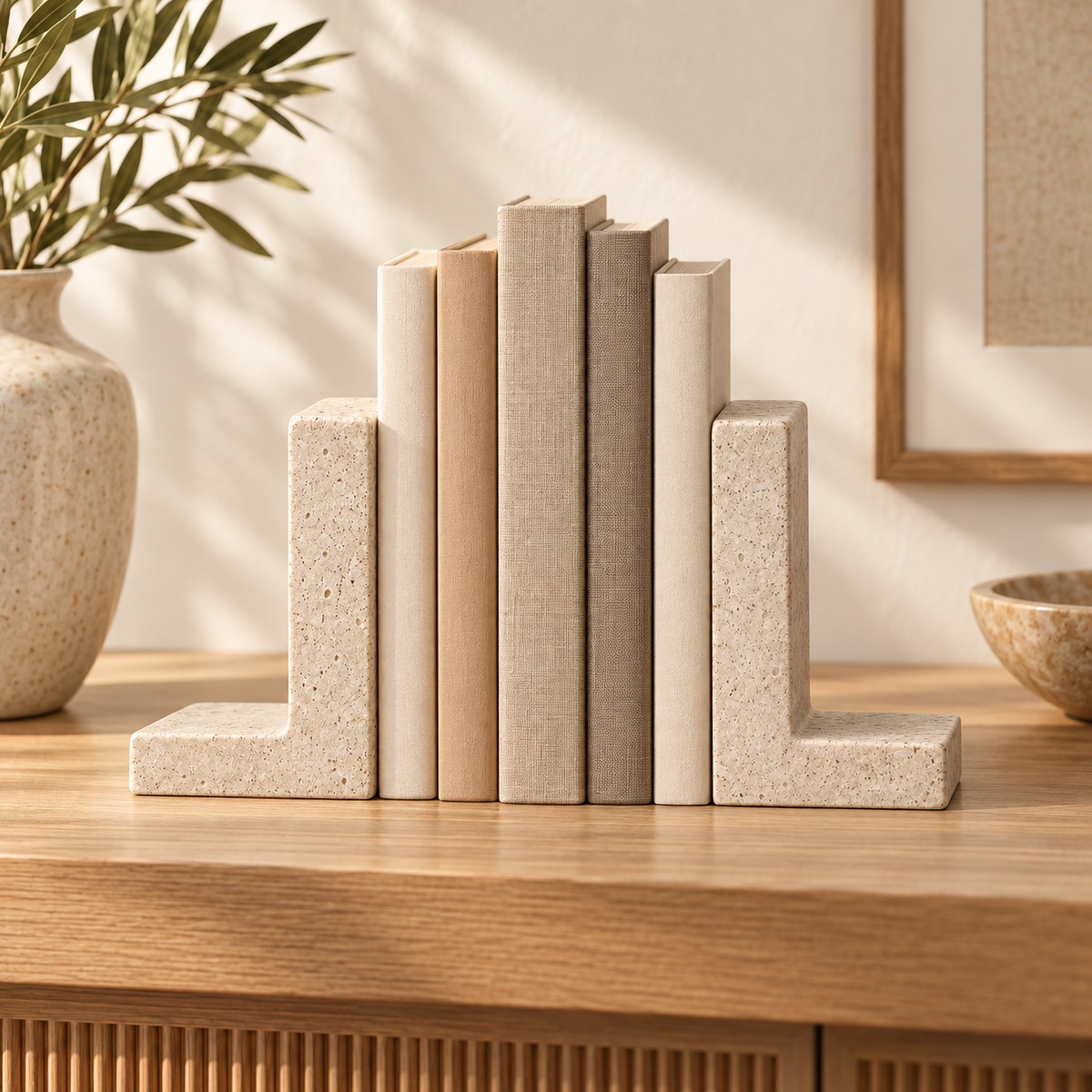 Brighthlier Textured Decorative Bookends – Minimal L-Shaped Book Supports