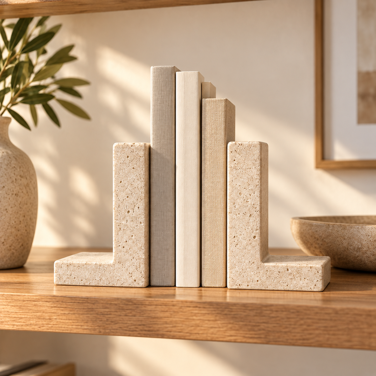 Brighthlier Textured Decorative Bookends – Minimal L-Shaped Book Supports