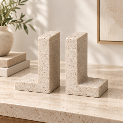 Brighthlier Textured Decorative Bookends – Minimal L-Shaped Book Supports