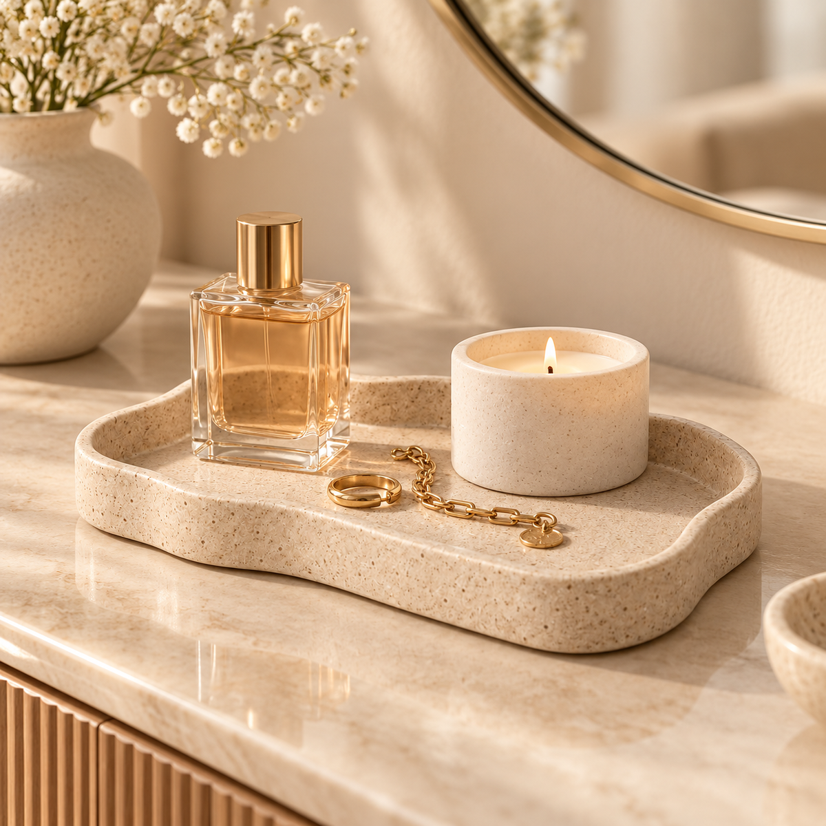 Brighthlier Wavy Edge Decorative Tray – Textured Minimal Home Accent