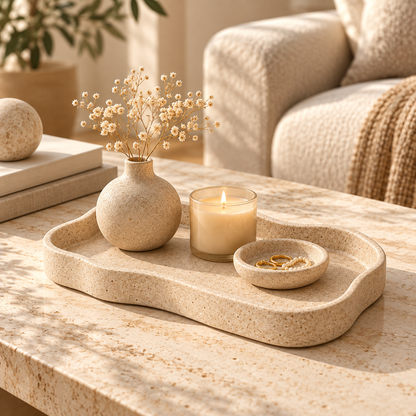 Brighthlier Wavy Edge Decorative Tray – Textured Minimal Home Accent
