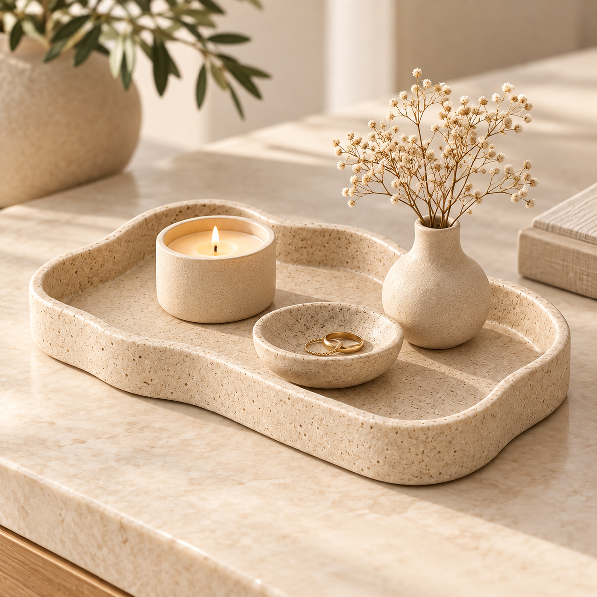 Brighthlier Wavy Edge Decorative Tray – Textured Minimal Home Accent
