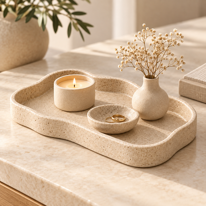 Brighthlier Wavy Edge Decorative Tray – Textured Minimal Home Accent