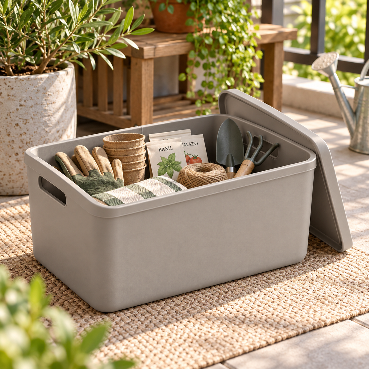 Brighthlier Lidded Outdoor Storage Box – Multi-Purpose Organization Bin