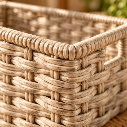 Brighthlier Woven Outdoor Storage Basket – Open Organizer with Carry Handles