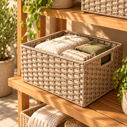Brighthlier Woven Outdoor Storage Basket – Open Organizer with Carry Handles