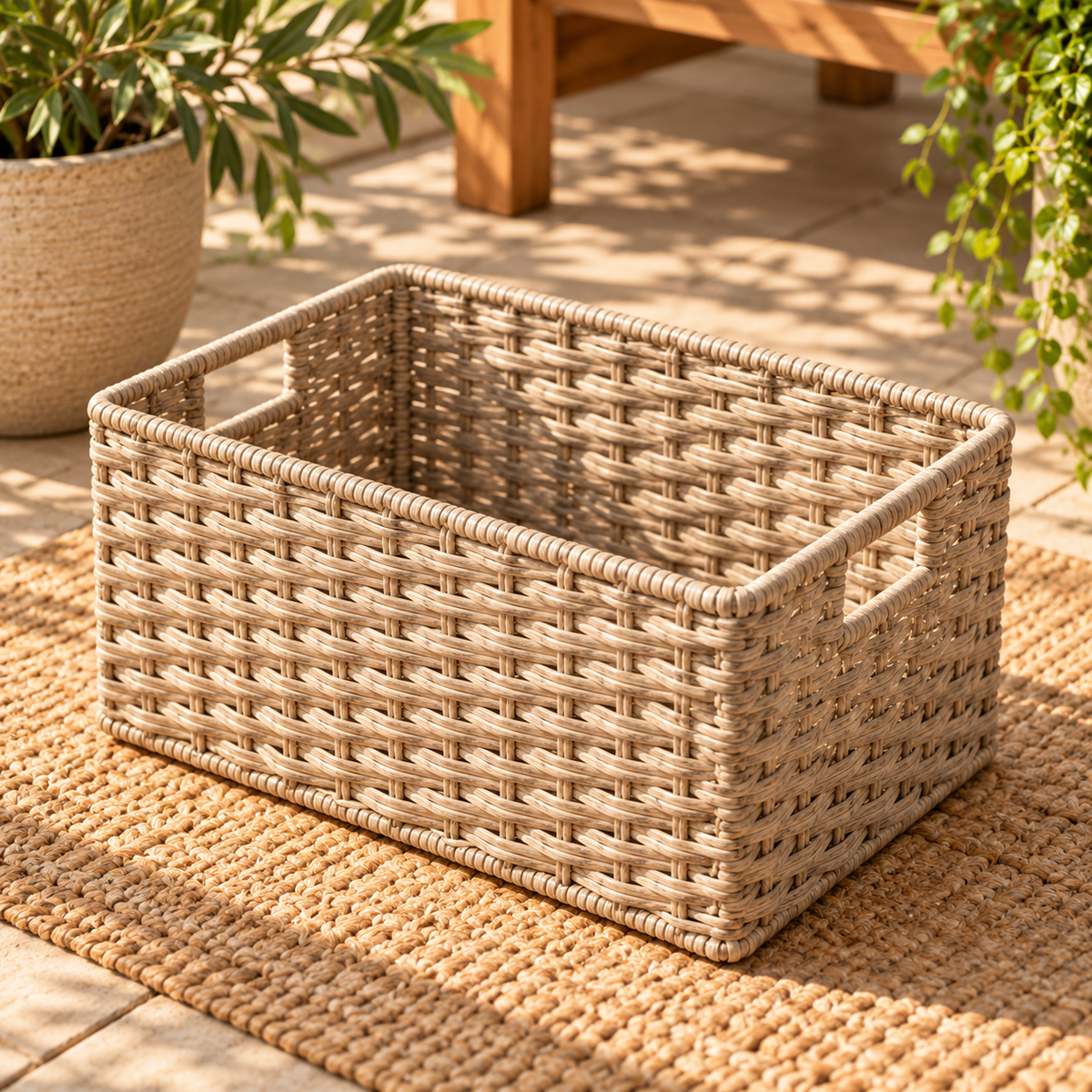 Brighthlier Woven Outdoor Storage Basket – Open Organizer with Carry Handles