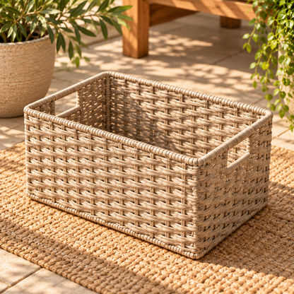 Brighthlier Woven Outdoor Storage Basket – Open Organizer with Carry Handles